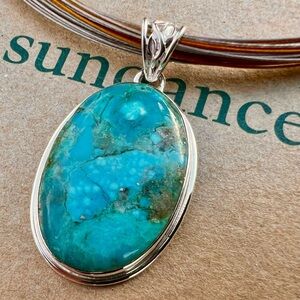 Sundance $228 NEW Kingman Turquoise Sterling Silver Pendant 18" Oval Necklace